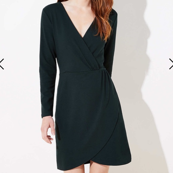 LOFT Dresses & Skirts - NWT Loft Dark Green Shirred Wrap Dress